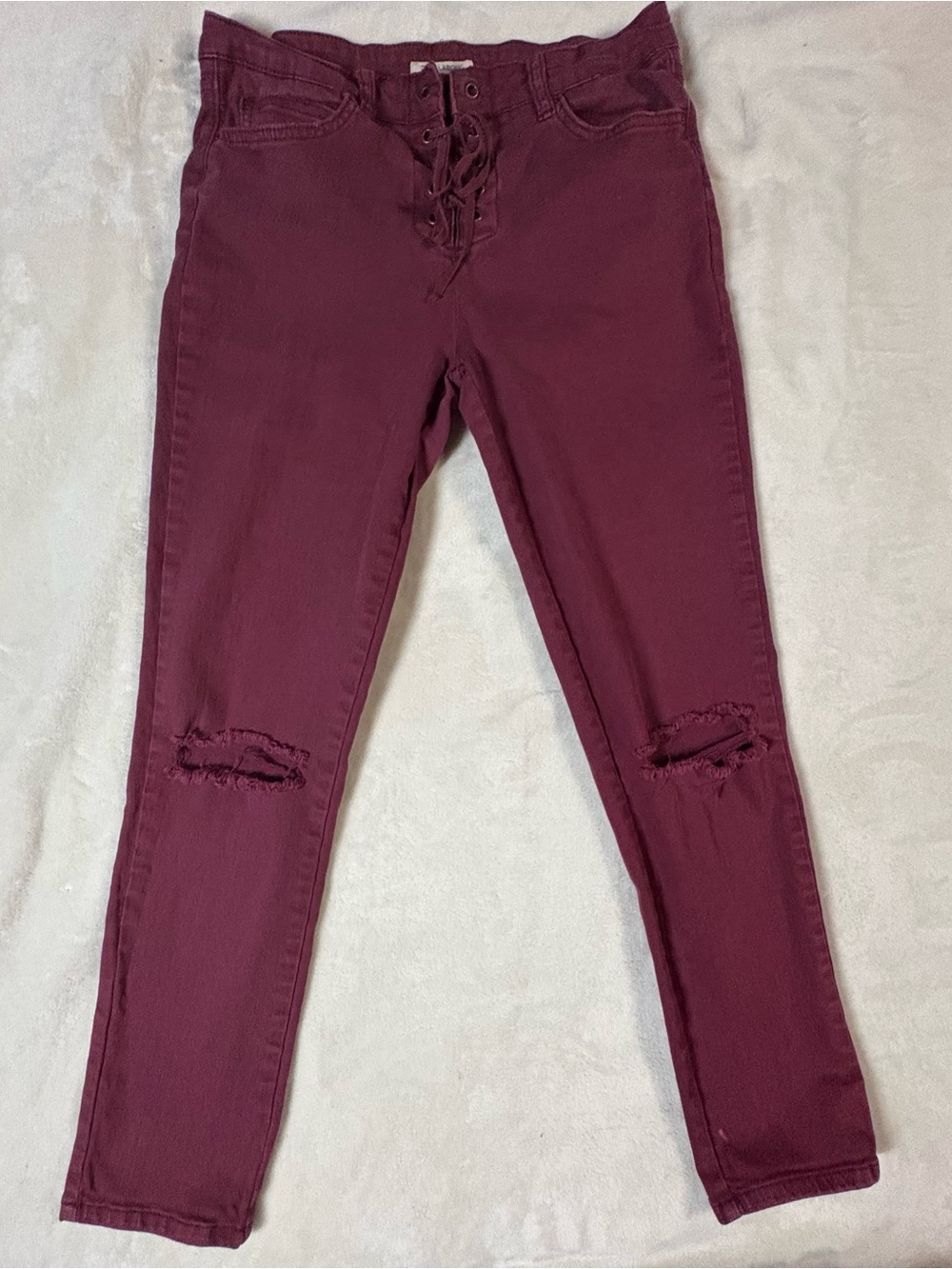 Billabong Lace-Up High-Rise Skinny Jeans in Burgundy